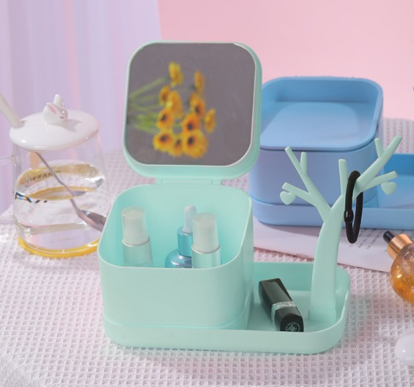 Органайзер для мелочей / косметики 2 в 1 со складным зеркалом и подставкой-деревцем для украшений